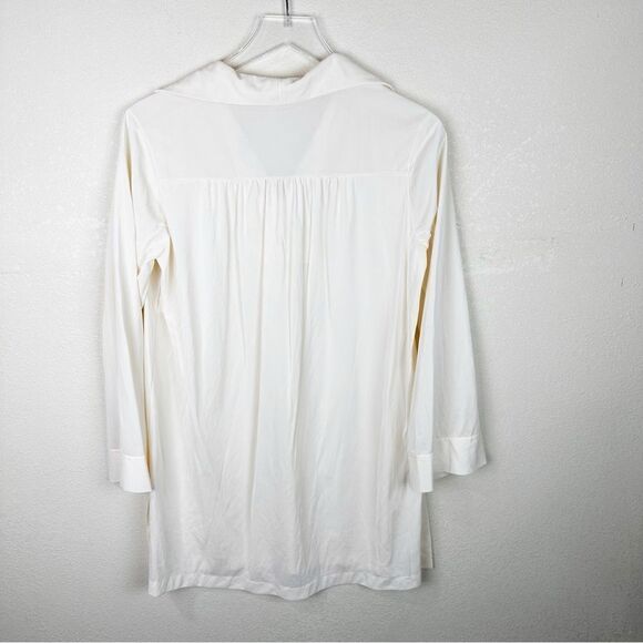 Vintage 70s Polyester Floral Ivory Blouse Flower Child Hippie Top Blouse - Picture 5 of 5
